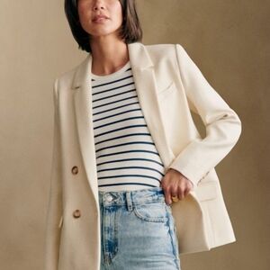 Cream Blazer with Striped Top